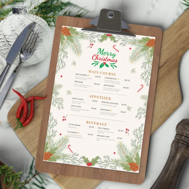 Christmas Menu Design Canva Template