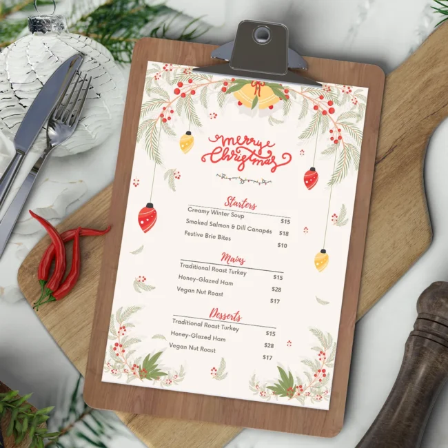Christmas Restaurant Menu Design Canva Template